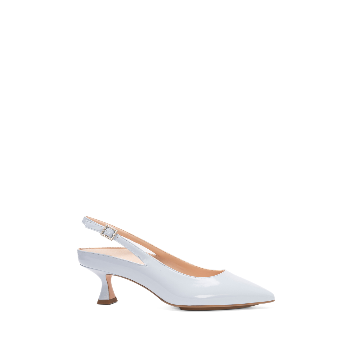 Scarlett Chase White Roma 55 Slingback with a stable, sculpted heel and an adjustable backstrap buckle | Profile on white background