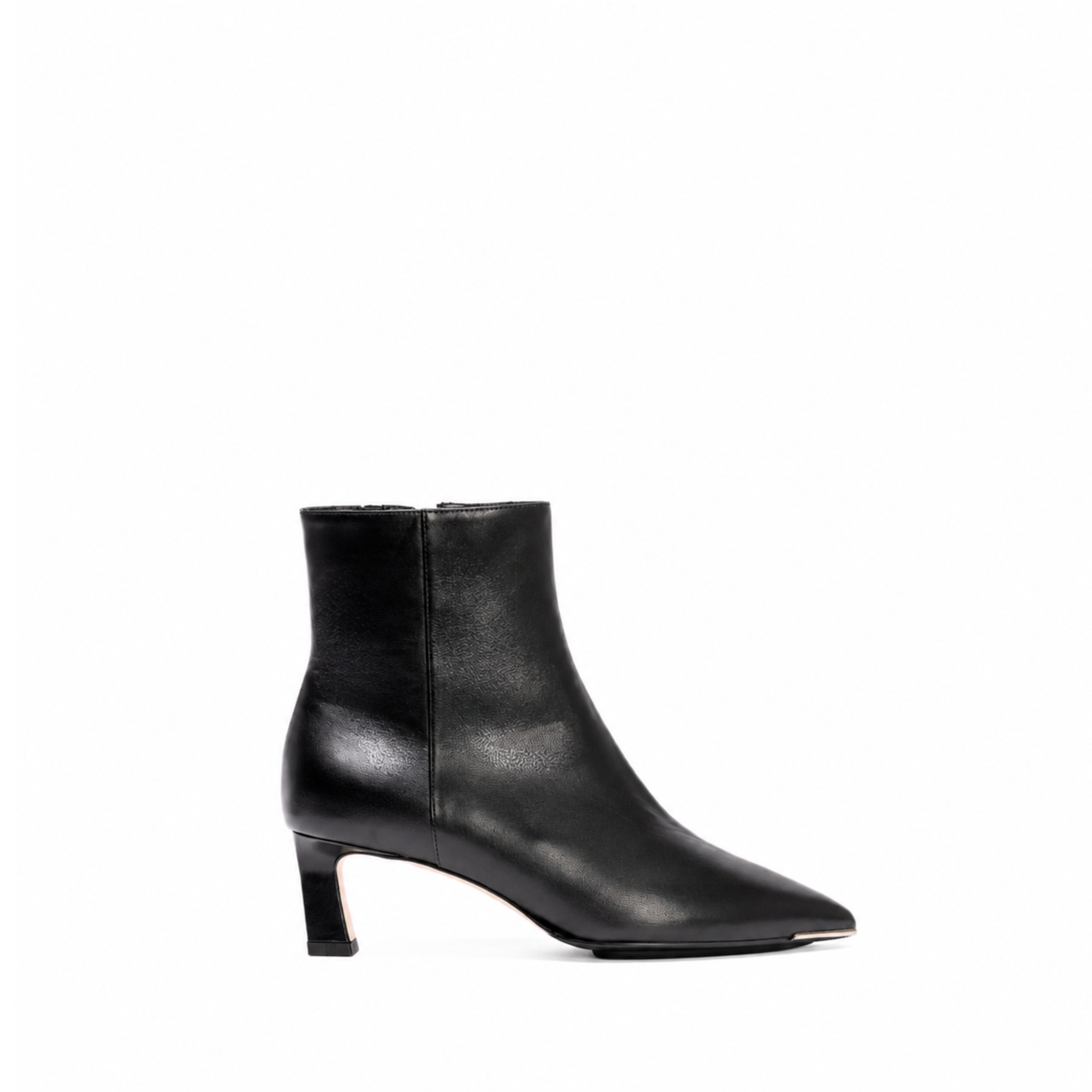 Scarlett Chase ankle zip black napa Aimee 55 bootie with a block heel and gore stretch | Profile on white background