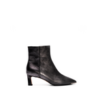 Scarlett Chase ankle zip  Black Metallic Napa Aimee 55 bootie with a block heel and gore stretch | Profile on white background