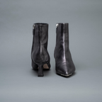 Scarlett Chase Black Metallic Napa Aimee 55 bootie with a block heel and gore stretch | Front and back view on grey background