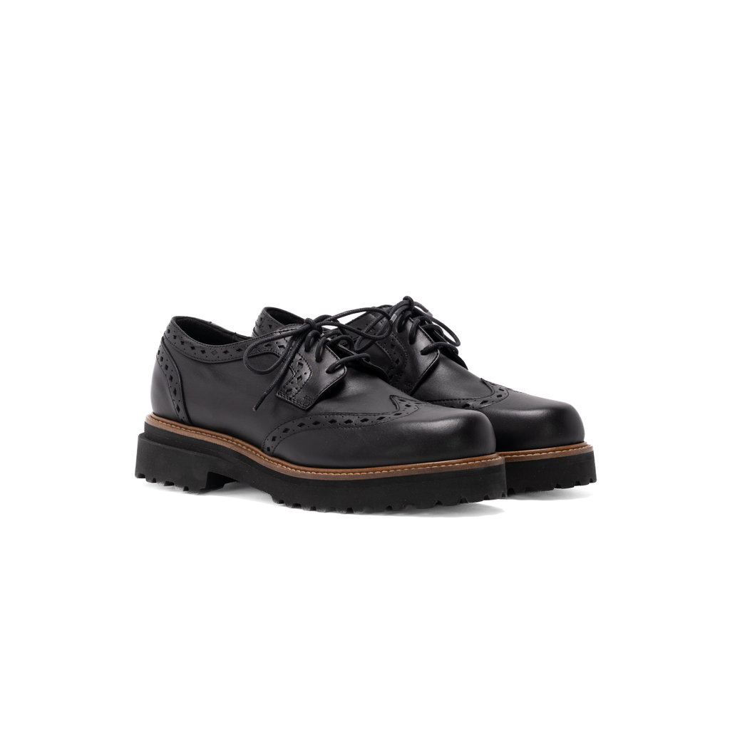 Ainsley Oxford Loafer in Black Leather | Pair 3/4 profile on a white background