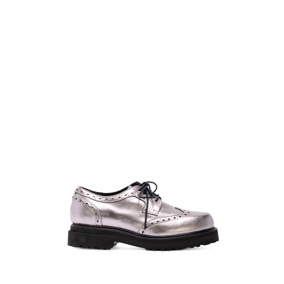 Ainsley Oxford Loafer in Silver Matte | Profile on a white background