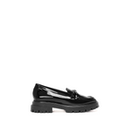 Scarlett Chase Arden Lug Loafer in Black Patent with a lightweight sole and SC accessory | Profile on white background