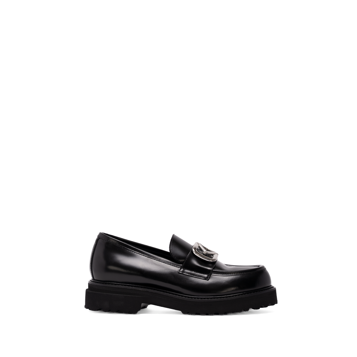 Scarlett Chase Ashton Lug Loafer in Black Leather | Profile on a white background