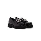 Scarlett Chase Ashton Lug Loafer in Black Leather | Pair 3/4 profile on a white background