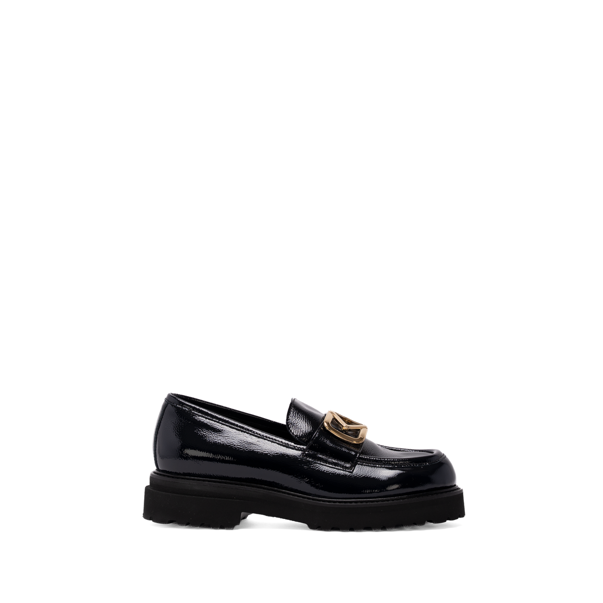 Scarlett Chase Ashton Lug Loafer in Crinkle Navy Patent | Profile on a white background