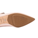 Scarlett Chase Blush Pink Patent Belle Ballet Flat with an adjustable Mary-Jane strap | Outsole on white background