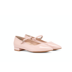 Scarlett Chase Blush Pink Patent Belle Ballet Flat with an adjustable Mary-Jane strap | 3/4 view on white background