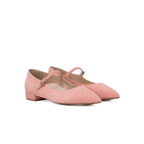 Scarlett Chase Belle Ballet Flat in Pink Suede with an adjustable Mary-Jane strap | 3/4 view on white background