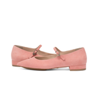 Scarlett Chase Belle Ballet Flat in Pink Suede with an adjustable Mary-Jane strap | Side view of a pair facing opposite directions