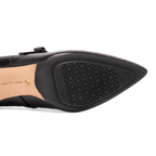Scarlett Chase Brooke 75 Pump with a block heel and adjustable Mary Jane buckle strap | Black Croc Leather on white background - bottom view of foot support padding, SC360 support system