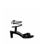 Scarlett Chase noir metallic velvet upper Cali 45 dress sandal with wrap-around ties and a gathered front | Profile on white background
