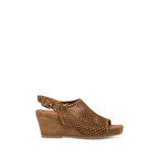 Scarlett Chase Chelsea Wedge Sandal with a perforated leather upper and adjustable back strap | Sienna Suede single sandal on white background