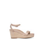 Scarlett Chase dune metallic napa leather Corsica Wedge Sandal with an adjustable back strap and handroped wedge bottom | Profile on white background