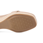 Scarlett Chase dune metallic napa leather Corsica Wedge Sandal with an adjustable back strap and handroped wedge bottom | Outsole on white background