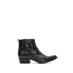 Scarlett Chase black leather Fiona cowboy bootie with decorative stitching and a side zipper | Profile on white background