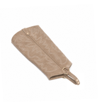 Scarlett Chase taupe suede interchangeable knee-high Fiona cowboy boot gaiter with decorative stitching and clip-on straps | Knee-high gaiter lying flat on white background