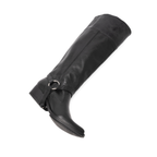 Scarlett Chase Flynn black leather riding boot with a side zipper and black / black leather Flynn interchangeable knee-high riding boot gaiter with classic upper band and clip-on straps | 3/4 view leaning to the right of attached knee-high gaiter and boot on white background