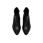 Scarlett Chase Flynn black leather riding boot with a side zipper | Top down view of pair on white background