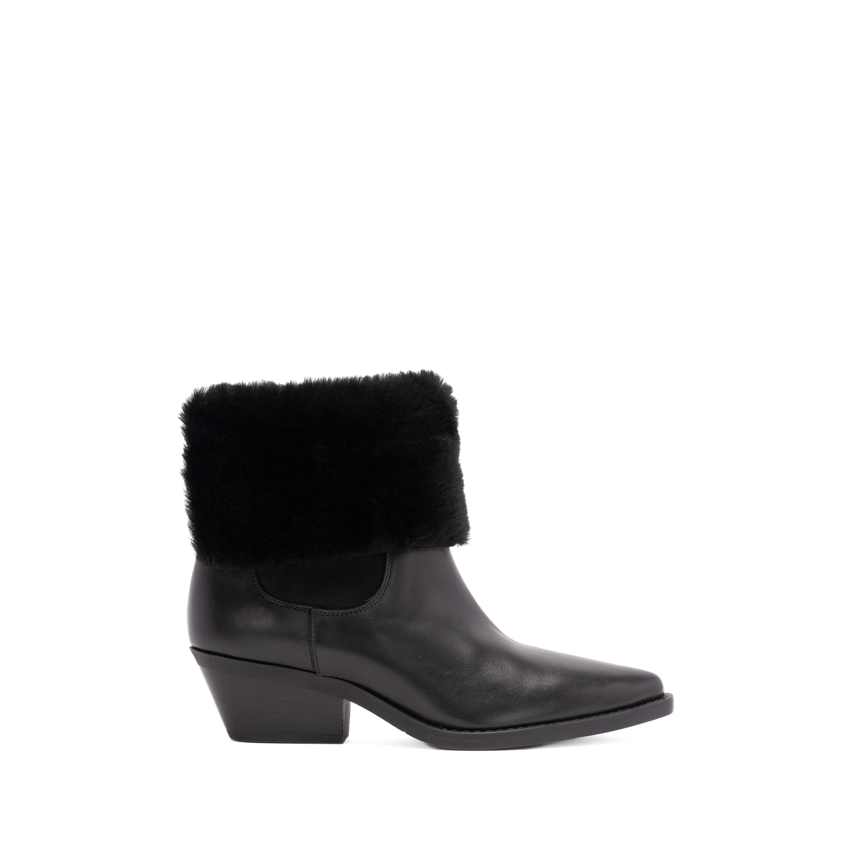 Scarlett Chase Forage pull on boot in chocolate leather with chocolate shearling collar | Side profile of 1 boot facing right with collar down on white background