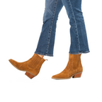 Scarlett Chase Caramel ankle Frida Cowboy Boot with gore stretch | On feet on white background