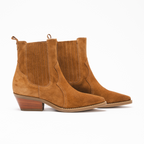 Scarlett Chase Caramel ankle Frida Cowboy Boot with gore stretch | Profile on white background