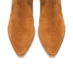 Scarlett Chase Caramel ankle Frida Cowboy Boot with gore stretch | Overhead 3/4 view on white background