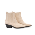 Scarlett Chase Beige ankle Frida Cowboy Boot with gore stretch | Profile on white background