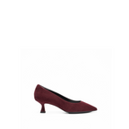 Scarlett Chase wine suede Gala 55 Pump with a rounded upper and sculpted heel | Profile on white background