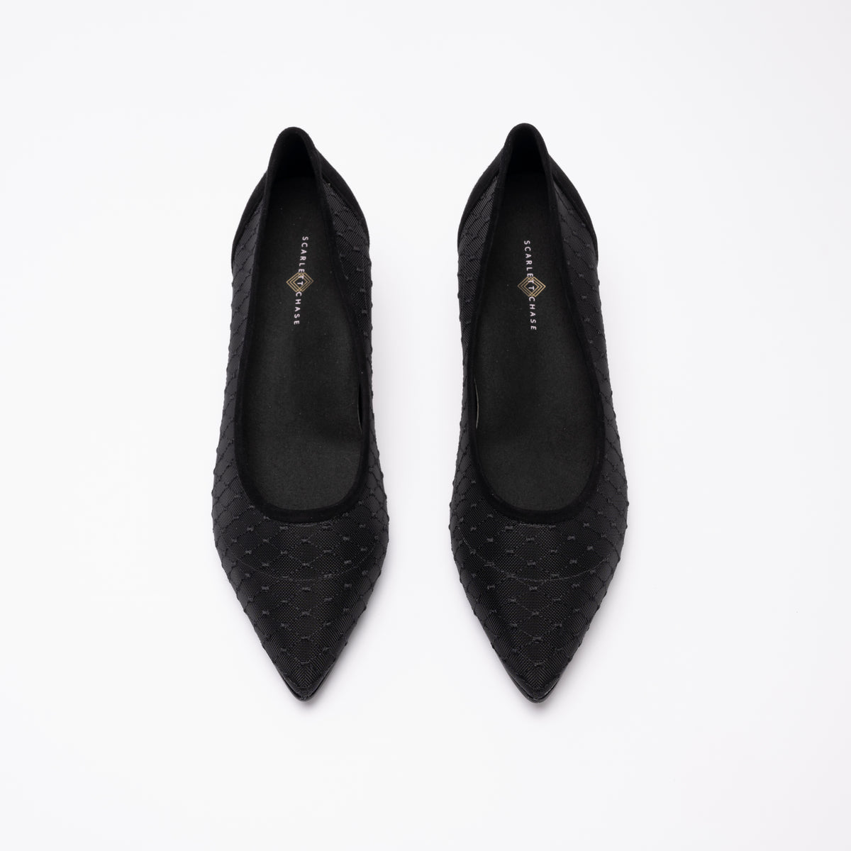 Scarlett Chase Black Grace 55 Mesh Pump with a rounded upper and sculpted heel |  Overhead view on white background