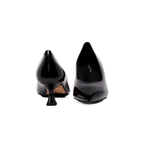 Scarlett Chase crinkle black patent Scarlett Chase Grace 55 Pump with a V-cut upper and sculpted heel | Front and back view on white background