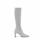 Scarlett Chase knee-high stretch moon suede Lola 75 boot with a block heel | Profile on white background