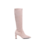 Scarlett Chase knee-high stretch rosa suede Lola 75 boot with a block heel | Profile on white background 