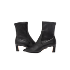 Scarlett Chase ankle stretch onyx vegan leather Maya 55 bootie with a block heel | Profile view facing different directions on white background