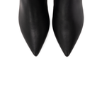Scarlett Chase ankle stretch black onyx vegan leather Portia 75 bootie with a block heel | Toe detail on white background