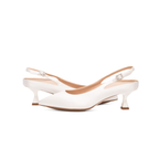 Roma 55 Scarlett Chase white Roma 55 Slingback with a stable, sculpted heel and an adjustable backstrap buckle | Side view profile on white background