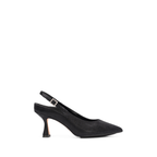 Scarlett Chase Black Rory 75 Slingback with a stable, sculpted heel and an adjustable backstrap buckle | Profile on white background