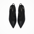 Scarlett Chase Black Rory 75 Slingback with a stable, sculpted heel and an adjustable backstrap buckle | Overhead view on white background