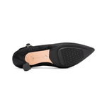 Scarlett Chase Black Rory 75 Slingback with a stable, sculpted heel and an adjustable backstrap buckle | Outsole view on white background