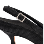 Scarlett Chase Black Rory 75 Slingback with a stable, sculpted heel and an adjustable backstrap buckle | Zoomed Detail shot on white background