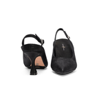 Scarlett Chase Black Rory 75 Slingback with a stable, sculpted heel and an adjustable backstrap buckle | Front and Back view on white background