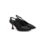 Scarlett Chase Black Rory 75 Slingback with a stable, sculpted heel and an adjustable backstrap buckle | Profile on white background