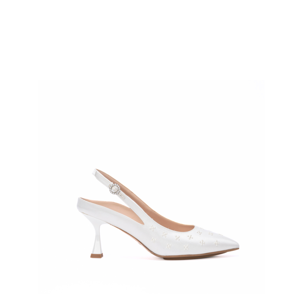 RORY 75 SLINGBACK | WHITE SATIN / PEARL