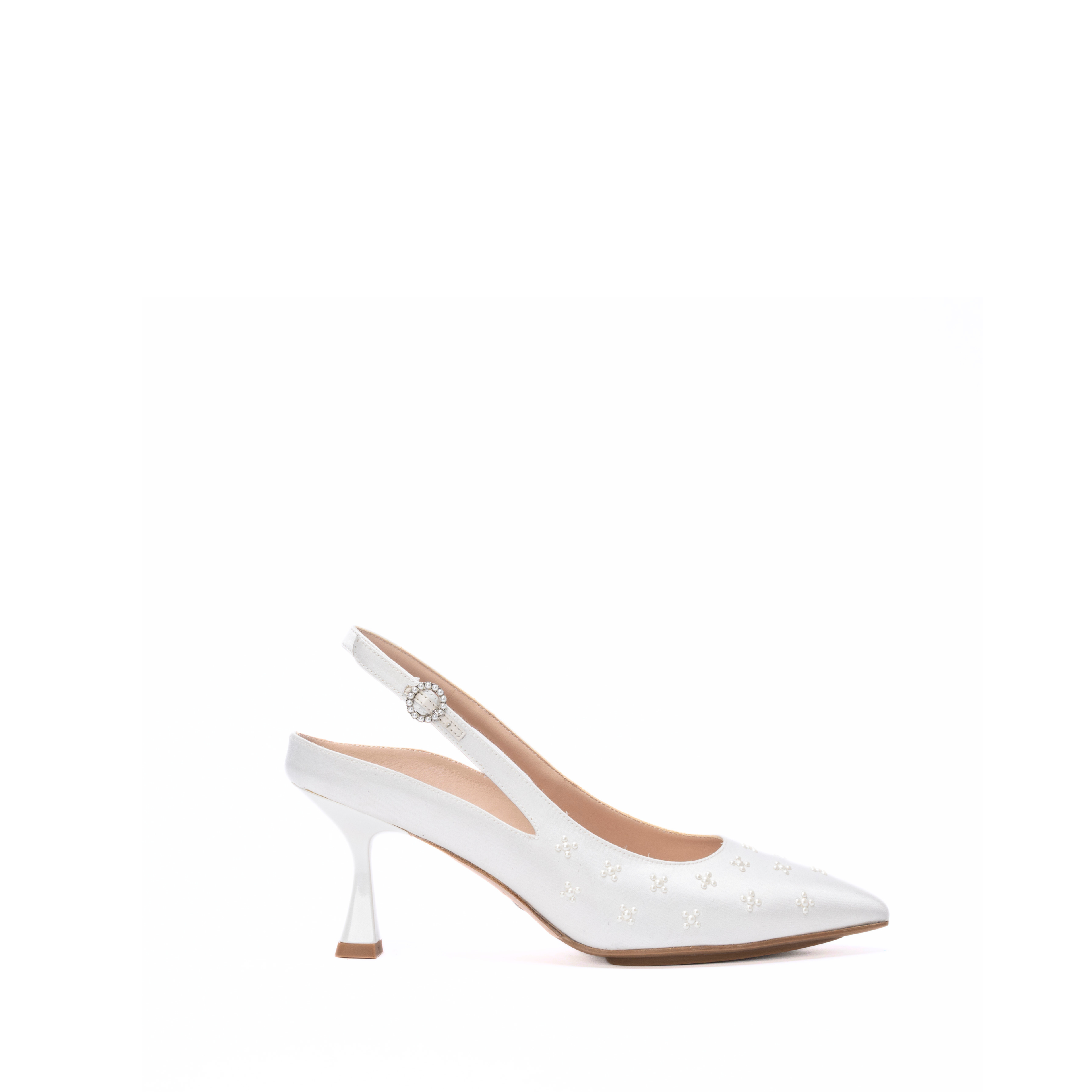 RORY 75 SLINGBACK | WHITE SATIN / PEARL