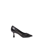Scarlett Chase Black Napa leather Sofia 75 Pump with a black and grey resin accessory | Profile on white background