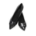 Scarlett Chase Black Napa leather Sofia 75 Pump with a black and grey resin accessory | Overhead profile on white background