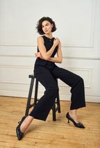 Scarlett Chase Black Napa leather Sofia 75 Pump with a black and grey resin accessory | Lifestyle photo 