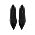 Scarlett Chase Soiree 75 Pump Black Patent with a V-cut upper and sculpted heel | Overhead view on white background