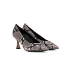Scarlett Chase Soiree 75 Pump Gray Python with a V-cut upper and sculpted heel | 3/4 view on white background