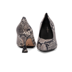 Scarlett Chase Soiree 75 Pump Gray Python with a V-cut upper and sculpted heel | Front and back view on white background